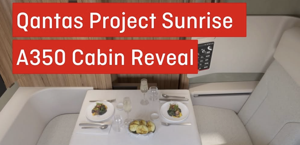 Qantas A350 cabin dining setup